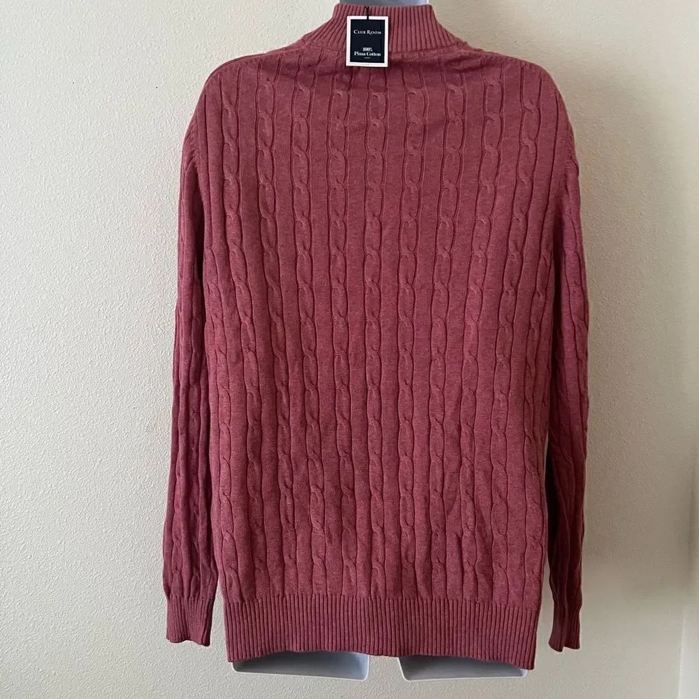 Club Room Men's Pima Cable Quarter-Zip Red Size Extra Large — image 7 of 8